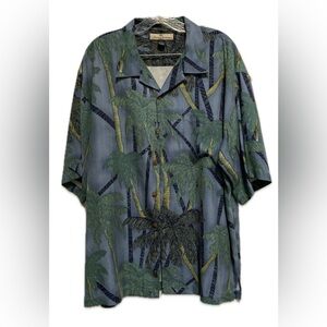 Tommy Bahama XL 100% Silk Hawaiian Blue Palm Tree Camp Shirt